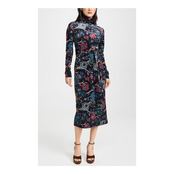 Cara Cara 'Piper' Black Velour Paisley Floral Print Turtleneck Long Sleeve